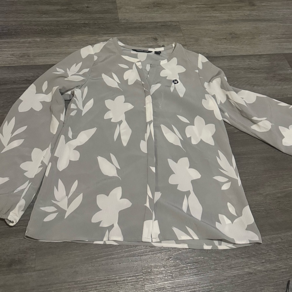 Lands' End Gray Floral Women's Blouse